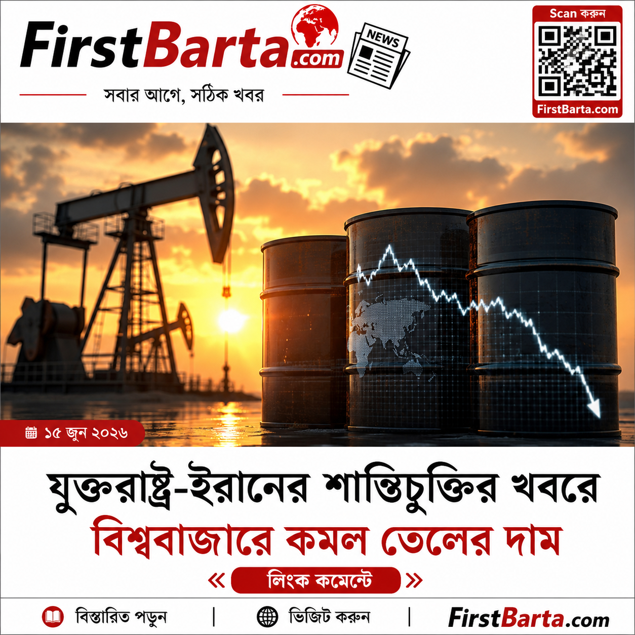 যুক্তরাষ্ট্র-ইরান শান্তিচুক্তির খবরে বিশ্ববাজারে কমল তেলের দাম | FirstBarta